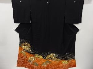 リサイクル　金彩扇面に梅・菊・橘模様刺繍留袖(比翼付き)